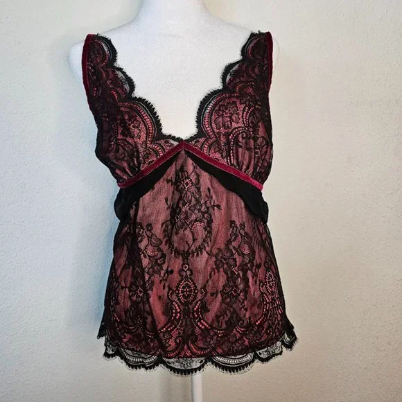 Moda International Top Lace Bustier Cami Spaghetti Strap Lace Red Women's Large - Picture 2 of 11